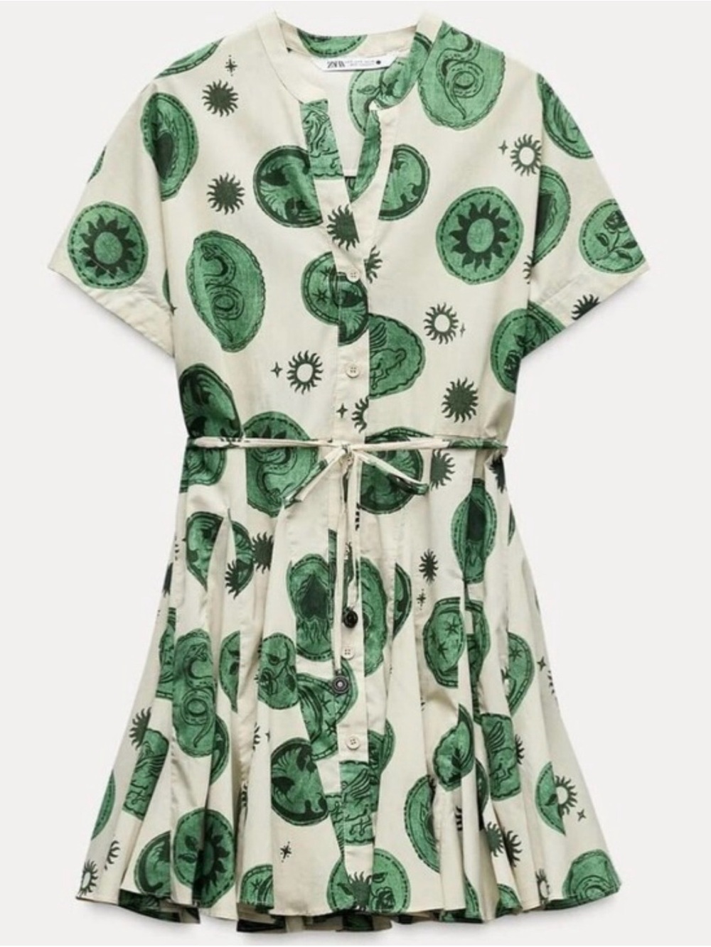 Zara Cream Dress with Green Celestial Print